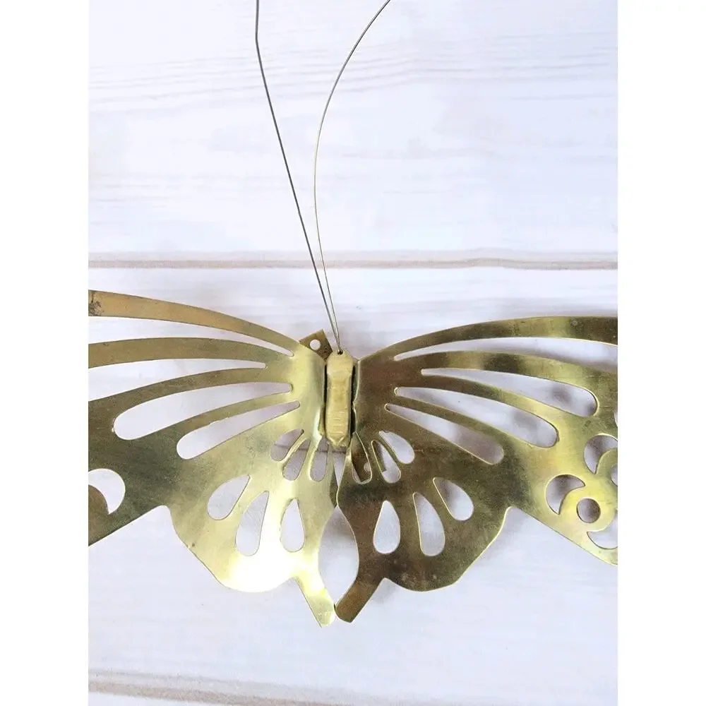 Vintage Solid Brass MCM Butterfly Wall Hanging Decor 3 Piece Set